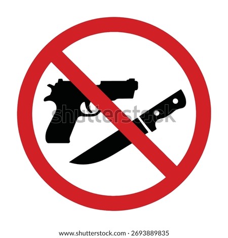 A bold prohibition sign with weapon silhouettes, clearly indicating restricted items.
