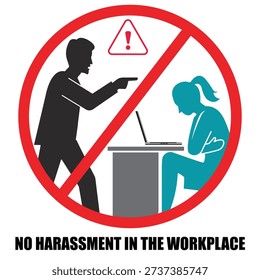 Bold prohibition symbol designed to condemn workplace harassment and discrimination, promoting respect, inclusion, and zero tolerance policies in corporate offices, organizations, and institutions.