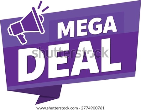 Bold purple banner with megaphone and text Mega Deal, perfect for promotions, sales, and special discount advertisements.