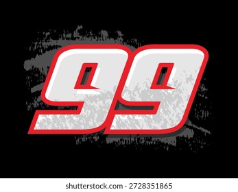 Número 99 da Corrida Negrito com Contorno Vermelho e Textura Grunge
