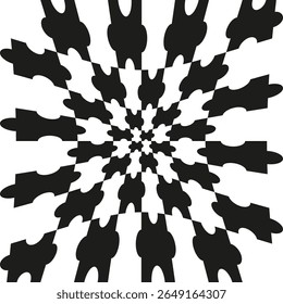 Bold radial burst. Black abstract spokes. Dynamic pattern Vector. Hypnotic center explosion.