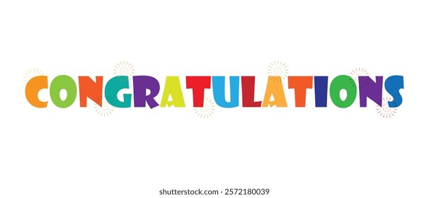 Bold Rainbow color Congratulations Letter with fireworks on a white background. Best for celebration vector EPS 10
