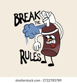 Kühne und rebellische Vektorgrafik mit dem Slogan "Break the Rules". Saubere, skalierbare Vektorgrafik, ideal für den T-Shirt-Druck, Streetwear, Poster, Aufkleber und jugendorientierte Bekleidungsdesigns. Geeignet sowohl für digitale als auch für Druckanwendungen.