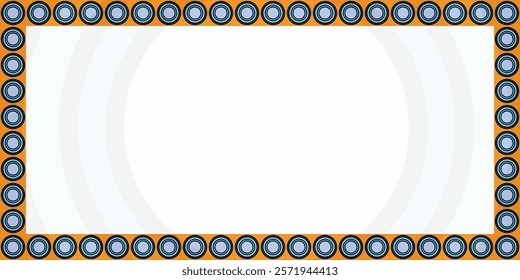 A bold rectangular border of concentric circles with light blue centers on an orange background, framing a white central space with subtle arcs. Perfect for name tags, award certificates, etc.