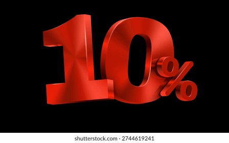 Bold red 10 percent discount sign on black background. Great for sales and promotional designs. Vector illustration.