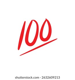 Bold red 100 score number icon illustration