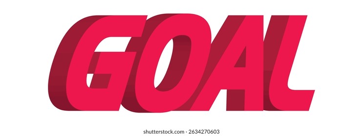 Texto vetorial em negrito vermelho 3D "GOAL" para conteúdo motivacional, apresentações comerciais ou banners de conquistas.