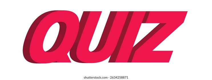 Vetor de texto vermelho em negrito 3D "QUIZ". Perfeito para jogos educativos, aplicativos triviais, conteúdo escolar e desafios de conhecimento.