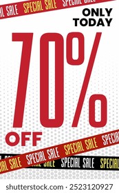 Bold red 70% off discount banner with a halftone background. Eye-catching design with 'Special Sale' tape accents, perfect for promoting limited-time offers and special deals.