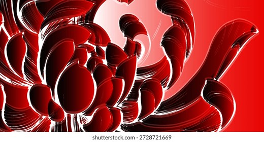 Bold Red Abstract Flower Design With Curved Petals For Modern Branding and Digital Art