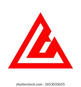 Una forma abstracta roja en negrita "L" o "A" que forma la parte interior de un contorno triangular, transmitiendo fuerza y dirección
