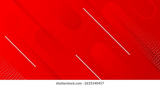Fundo de vetor abstrato vermelho em negrito com formas diagonais, gradientes suaves, linhas brancas e padrões pontilhados, criando um estilo visual dinâmico e moderno