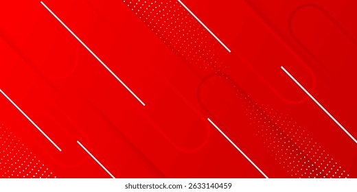 Bold red abstract vector background with diagonal shapes, soft gradients, white lines, and dotted patterns creating a dynamic and modern visual style