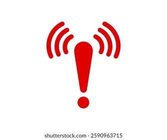 A bold red alert symbol featuring an exclamation mark and signal waves, signaling urgency.