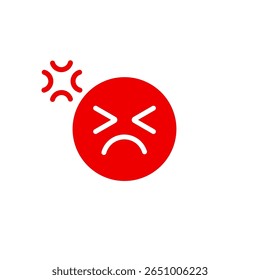 Bold red angry face icon illustrating intense emotion with expressive facial features.