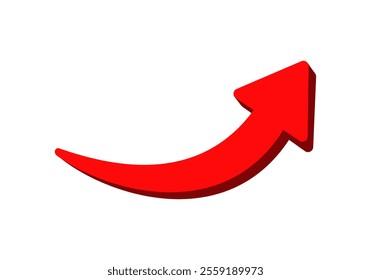 A bold red arrow, curved and pointing upward, ideal for indicating direction or movement.