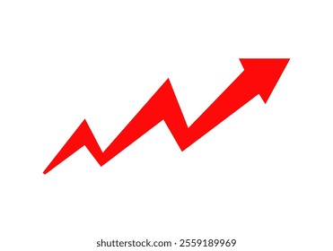 A bold red arrow moving upwards, symbolizing growth, progress, or an increase in trends.