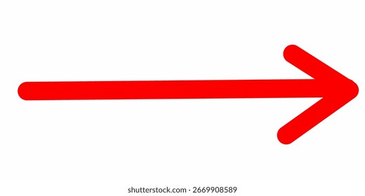Flecha roja en negrita que apunta a la derecha con bordes redondeados sobre un fondo blanco. Ilustración vectorial limpia y sencilla, ideal para navegación, dirección y diseño de infografía.
