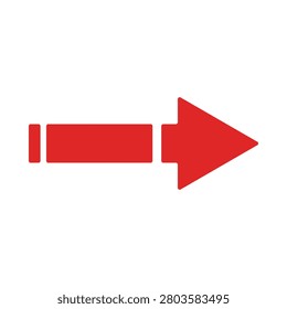 A bold red arrow pointing to the right, composed of a thick line and a triangular head, isolated on white background