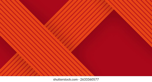 Bold red background with overlapping diagonal orange striped bands, creating a modern, dynamic, and abstract geometric design.