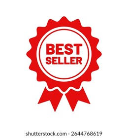 A bold red badge icon with a ribbon and the words "Best Seller" in the center, ideal for highlighting top products or promotions in online shops and marketing materials.