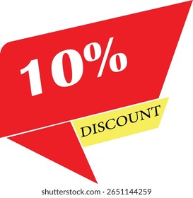 Bold red banner announcing ten percent discount with yellow tag