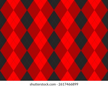 Bold red and black argyle pattern.  Vibrant, geometric design ideal for backgrounds, textiles, or fashion projects.