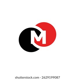 Bold red, black circles reveal central white "M".