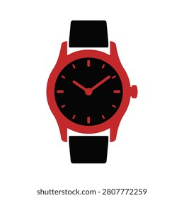 A bold red and black watch with a minimalist design on a white background, symbolizing Swiss precision and style on Swiss National Day.