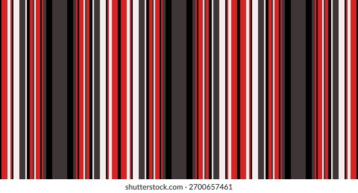 As listras verticais negrito vermelho, preto e branco criam um design dinâmico e moderno.