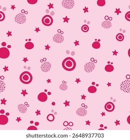 Bold red and blush pink seamless summer silhouette pattern with geometric and fun icons for wrapping paper, fabric and digital use.