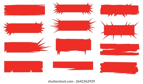 Bold Red Brush Stroke Banners for Highlighting Text and Adding Visual Emphasis to Design