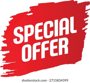 Trazo de pincel rojo negrita con texto de oferta especial blanco