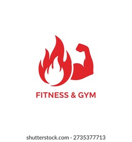 Fett rot brennendes Feuer Symbol gepaart mit starkem gebeugtem Arm. High Energy Fitness Branding für Sportverbände.