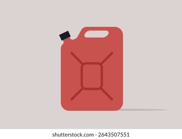 A bold red canister rests on a soft pastel surface, showcasing its sleek design, It symbolizes efficiency and practicality, alluding to outdoor adventures or fuel storage