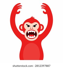 A bold red cartoon monkey with an angry expression and raised arms, showcasing a fierce and energetic character design.