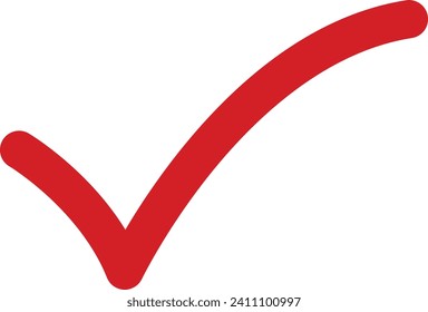 Bold, red check mark centered on a white background, drawn with smooth, curved lines giving it an elegant appearance.