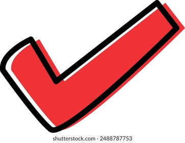 Icono de marca de verificación rojo negrita con contorno negro