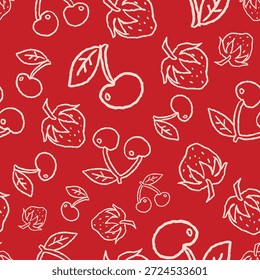 Patrón de arte de línea de fresa de cereza roja audaz