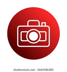 A bold red circle featuring a simplified white camera icon, symbolizing photography and visual media, ideal for social media