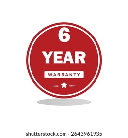 A bold red circular badge with white text displaying "6 Year Warranty", ideal for product packaging, advertisements, and promotional materials to emphasize warranty coverage.