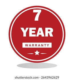 A bold red circular badge with white text displaying 7- Year Warranty", ideal for product packaging, advertisements, and promotional materials to emphasize warranty coverage.
