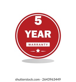A bold red circular badge with white text displaying 5 Year Warranty", ideal for product packaging, advertisements, and promotional materials to emphasize warranty coverage.