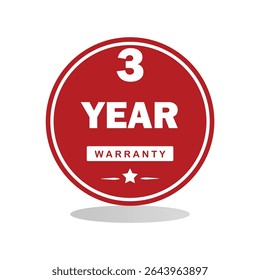 A bold red circular badge with white text displaying 3 Year Warranty", ideal for product packaging, advertisements, and promotional materials to emphasize warranty coverage.