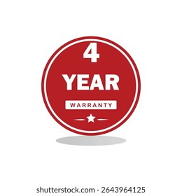 A bold red circular badge with white text displaying 4 Year Warranty", ideal for product packaging, advertisements, and promotional materials to emphasize warranty coverage.