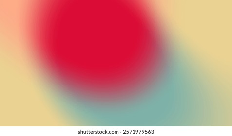 a bold red circular shape at its center, surrounded by soft gradients that transition into pastel yellow and light teal tones. 