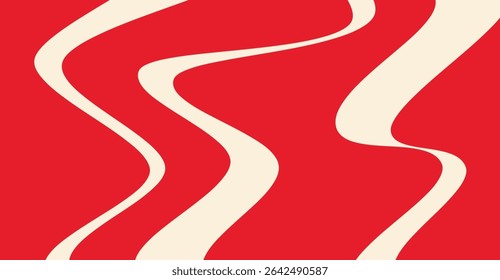 Bold Red and Cream Wave Pattern Backdrop with Smooth Curves and Modern Aesthetic, Suitable for Graphic Design Projects and Creative Visuals as Eye-Catching Backgrounds