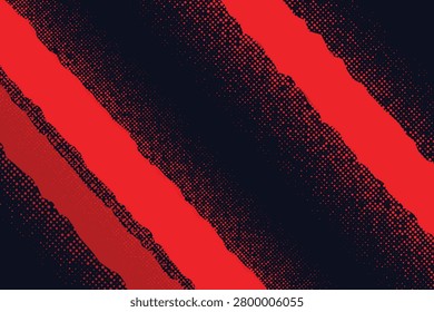 Bold red diagonal halftone texture on dark background, black grunge