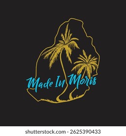 Pássaro vermelho arrojado do dodô, palmeiras, ondas do oceano, e um pôr do sol dourado, cultura mauriciana e estilo de vida de verão. roupas com temática insular, lembranças de turismo e coleções de verão.
          
