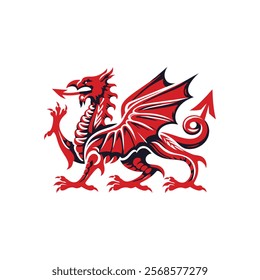 Bold Red Dragon Vector Design Inspired by Welsh Culture for St Davids Day Celebrations